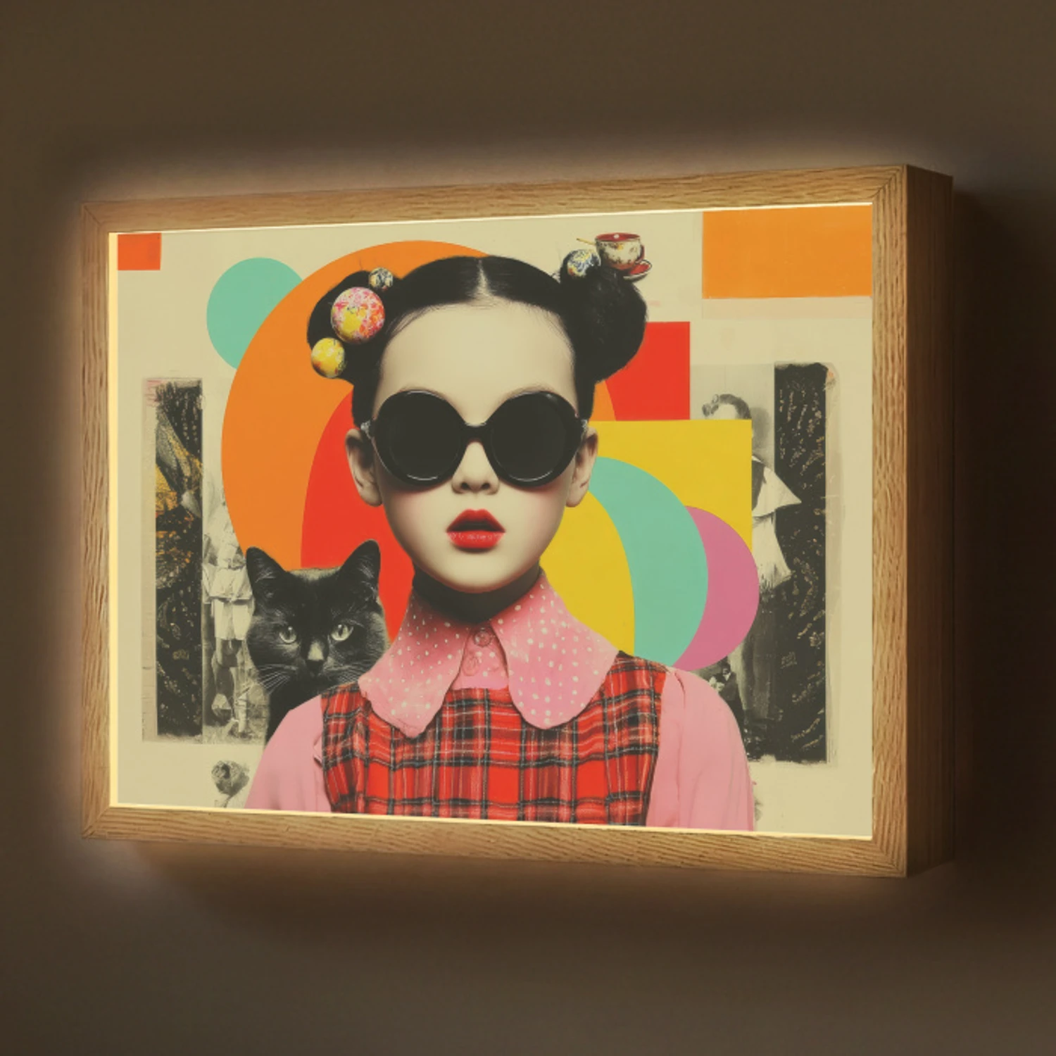 Meisje - Zonnebril - Kat - Retro Light Box met batterij (Wandlamp) middel -z3d_website