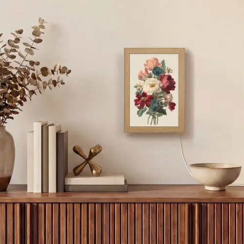 Boeket - Warme tinten - Elegant Light Box met kabel (Tafellamp) klein -sfeer2