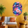 Bloemen - Blauw - Roze Wandcirkel Ovaal Glas middel -sfeer4