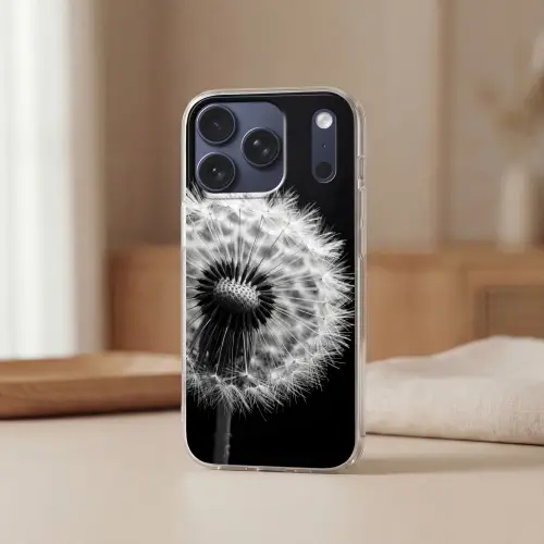 Paardenbloem - Zwart - Wit Telefoonhoesje iPhone 17 Pro klein -sfeer2