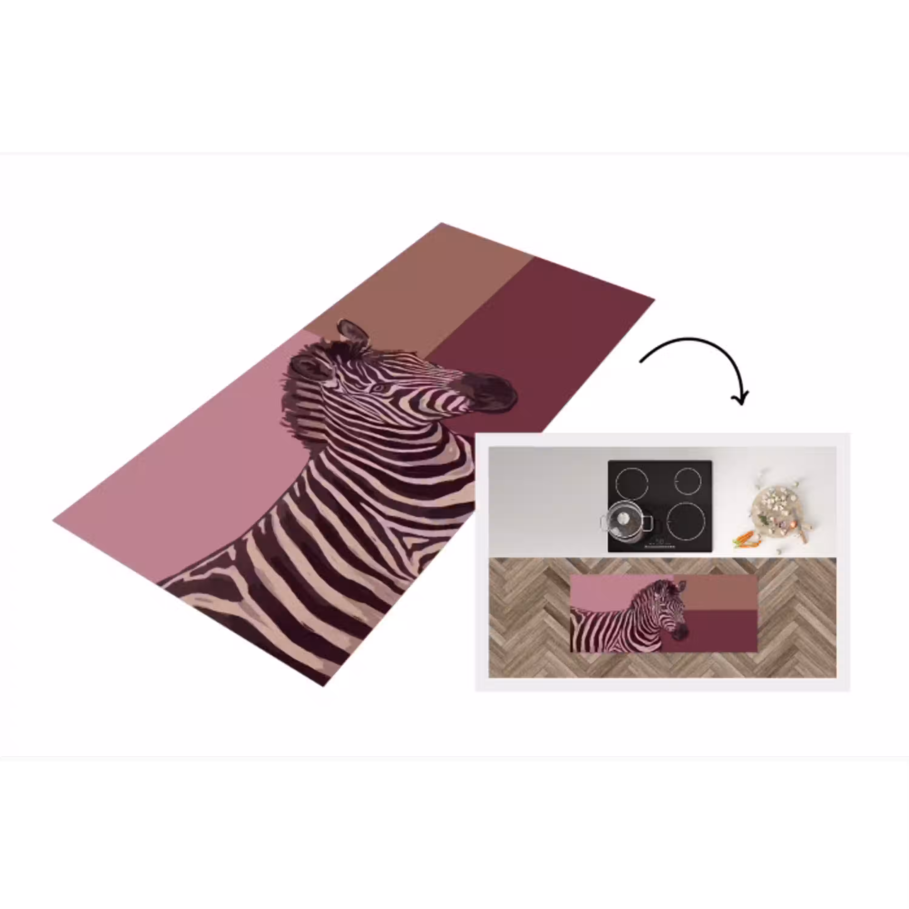 Dieren - Zebrahoofd - Wildlife - Modern - Bruin Keukenloper - keukenmat middel -3d