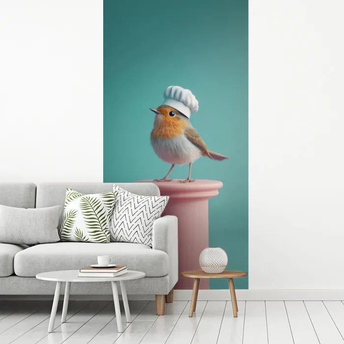 Roodborstje - Vogel - Koksmuts - Sokkel fotobehang vinyl groot -woonkamer