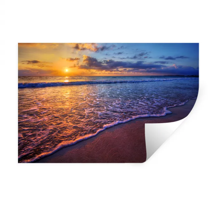 Zee - Strand - Zonsondergang - Wolken - Horizon Muursticker klein -3d