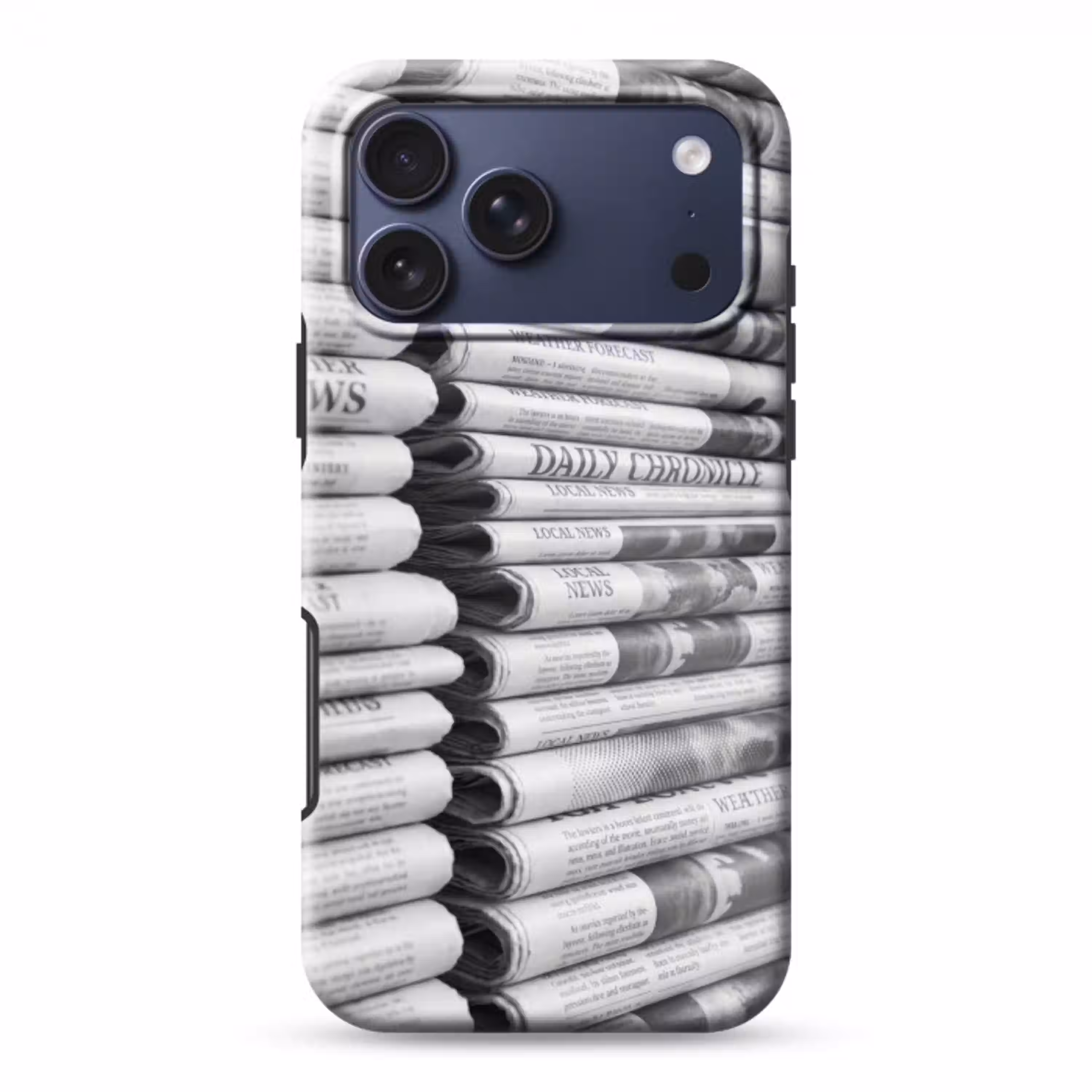 Krant - Stapel - Nieuws - Zwart-wit - Media Toughcase MagSafe Apple iPhone 17 Pro Max klein -3d