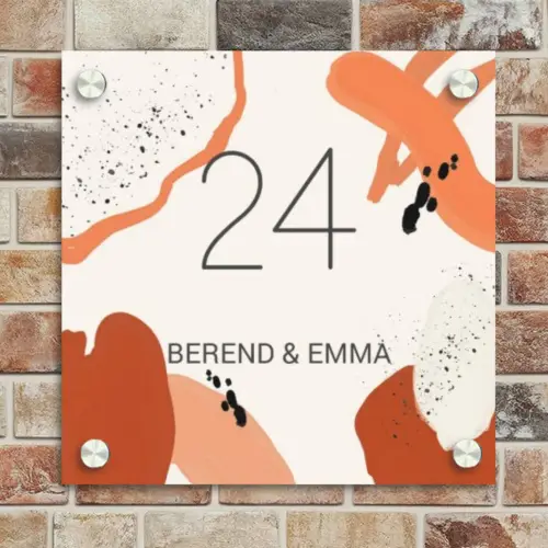 Abstract oranje - Klassiek Naambord Vierkant klein -sfeer2