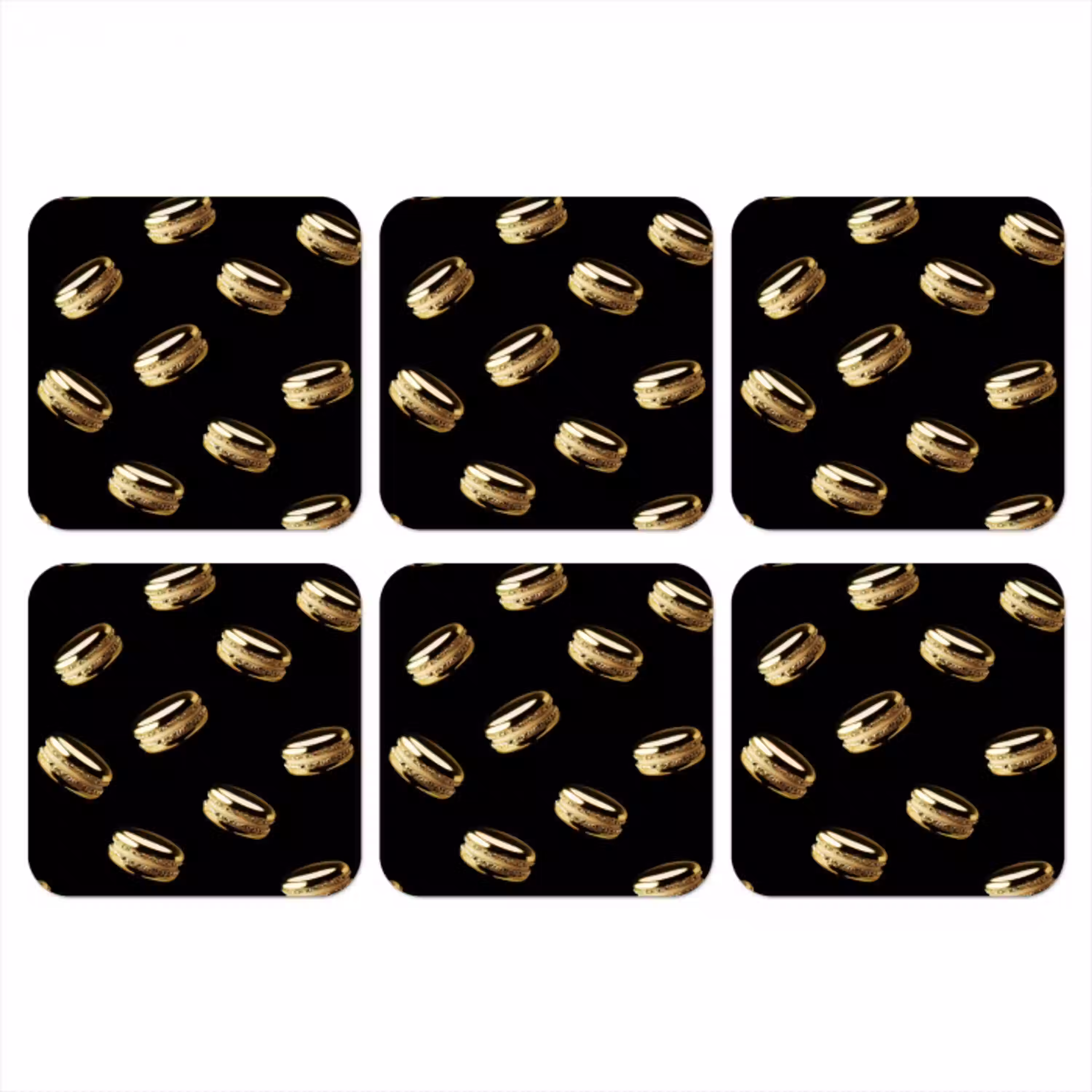 Macarons - Patroon - Goud - Zwart onderzetter kurk middel -3d