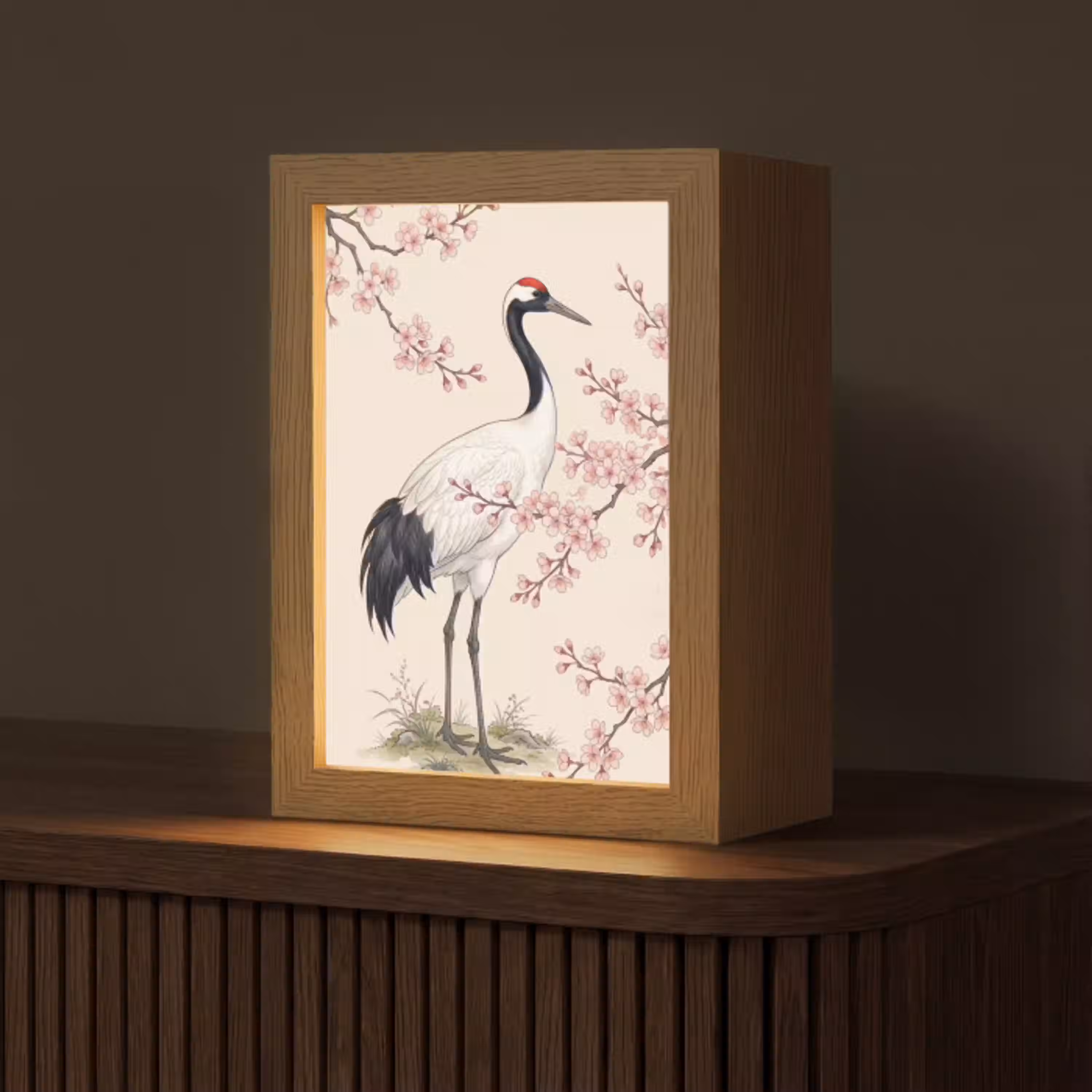 Aziatisch - Kraanvogel - Beige Light Box met kabel (Tafellamp) klein -z3d_website