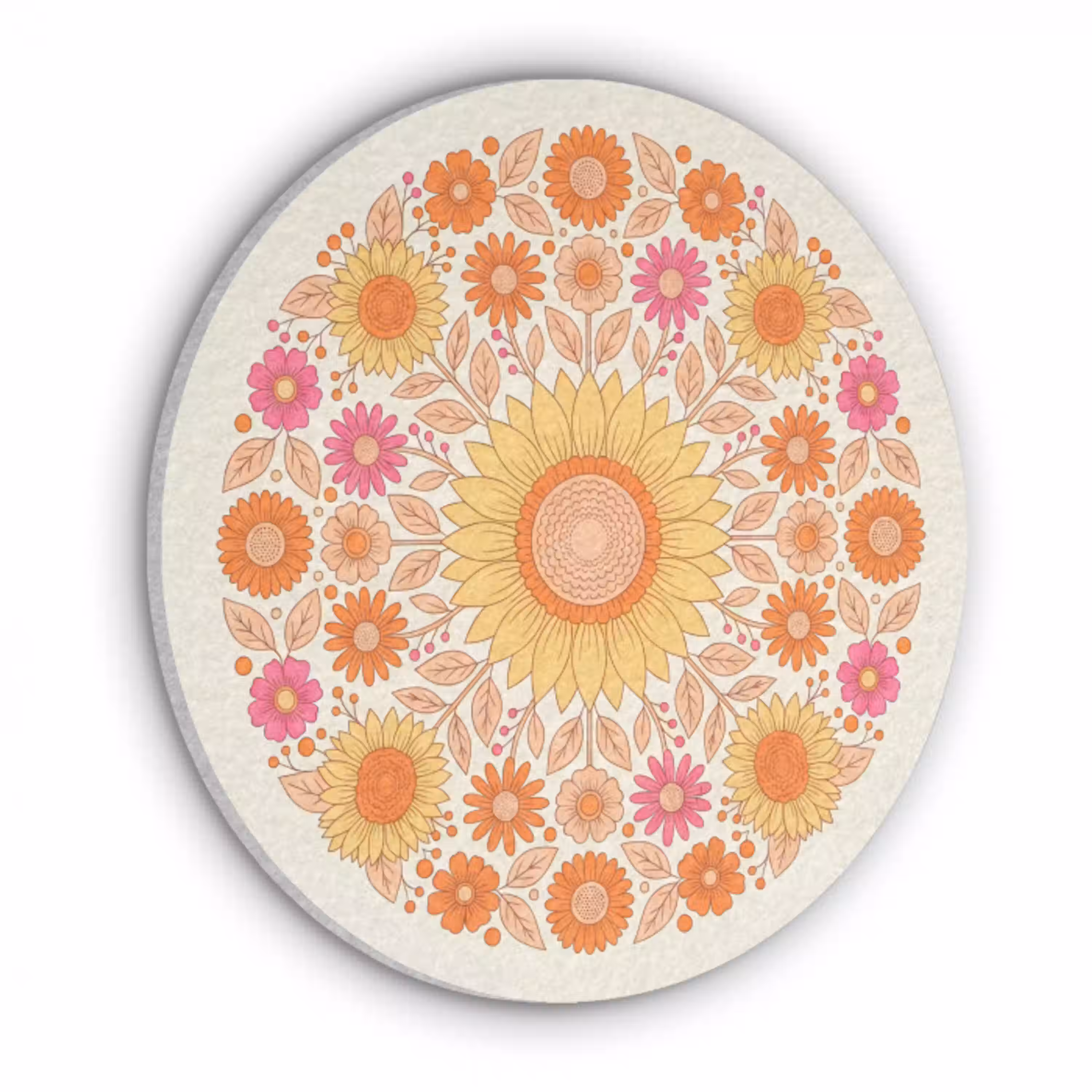 Bloemen - Mandala - Patroon - Kleurrijk Akoestische PET Vilt - Rond klein -3d