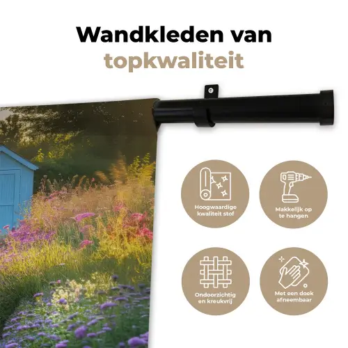 Tuinhuisje - Blauw - Bloemen Wandkleed katoen klein -sfeer2