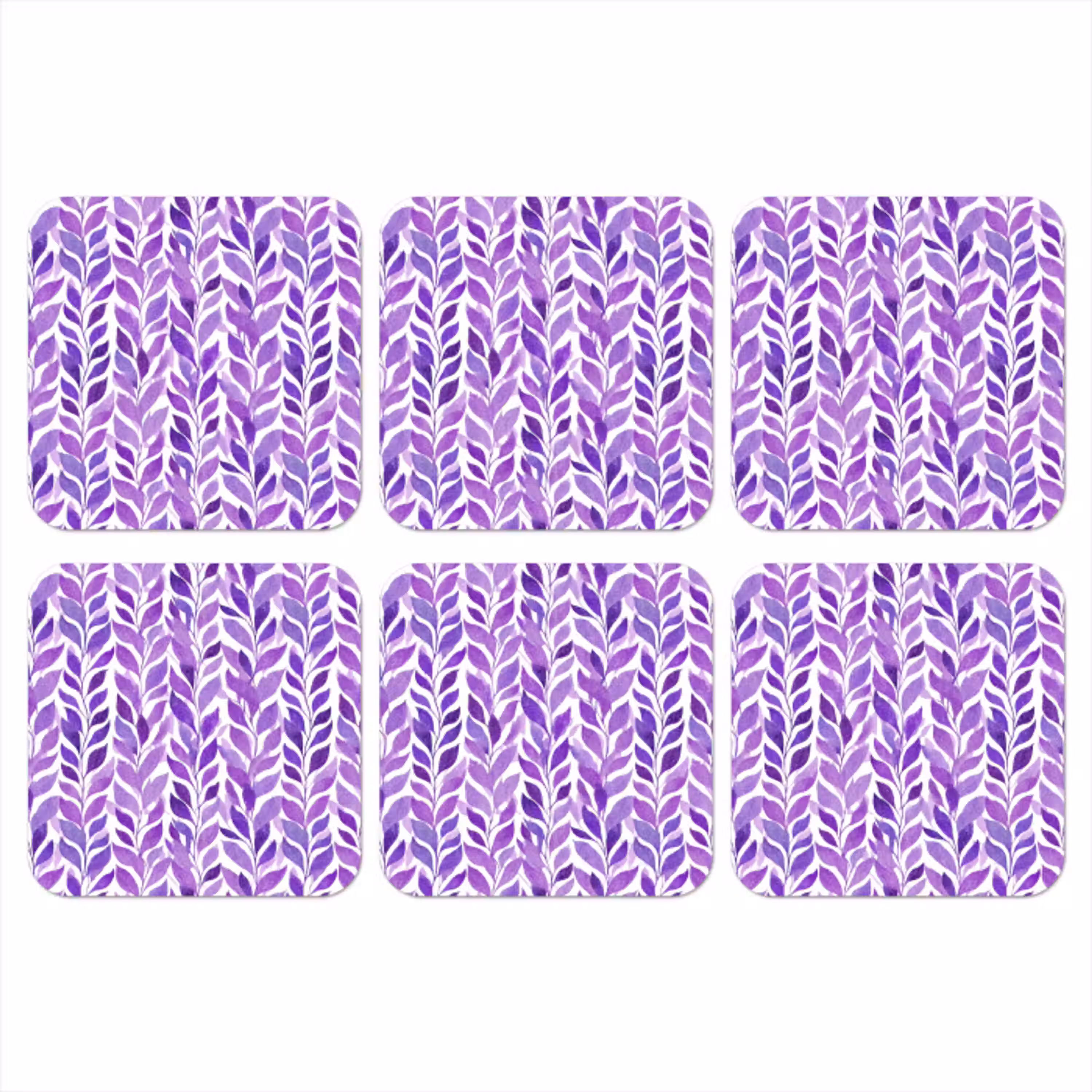 Paars - Botanisch - Bladeren - Aquarel - Takken - Patroon onderzetter kurk middel 366 -3d