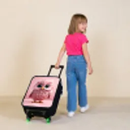 Roze uil met blauwe ogen Kinderkoffer - Zwart klein -sfeer1