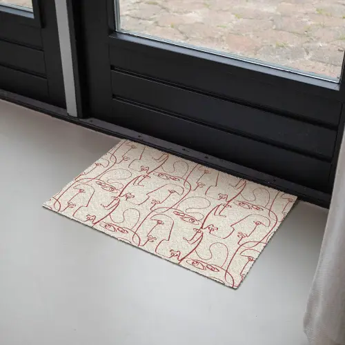 Gezichten - Abstract - Rood - Beige Deurmat klein 898 -sfeer2