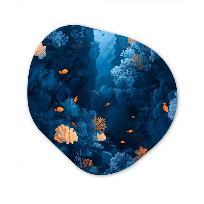 Koraalrif - Vissen - Oceaan - Blauw Wandcirkel Organisch Plexiglas middel -3d