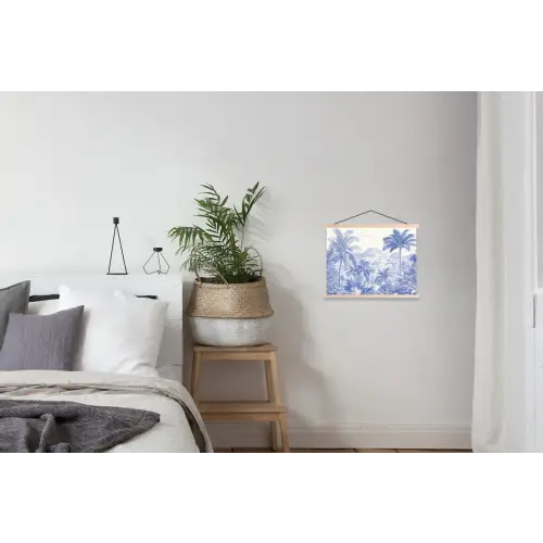 Tropisch - Jungle - Blauw textielposter latten blank klein -woonkamer