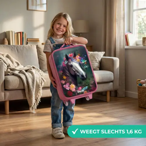 Paard in kleurrijke bloemen Kinderkoffer - Roze klein -sfeer2_NL