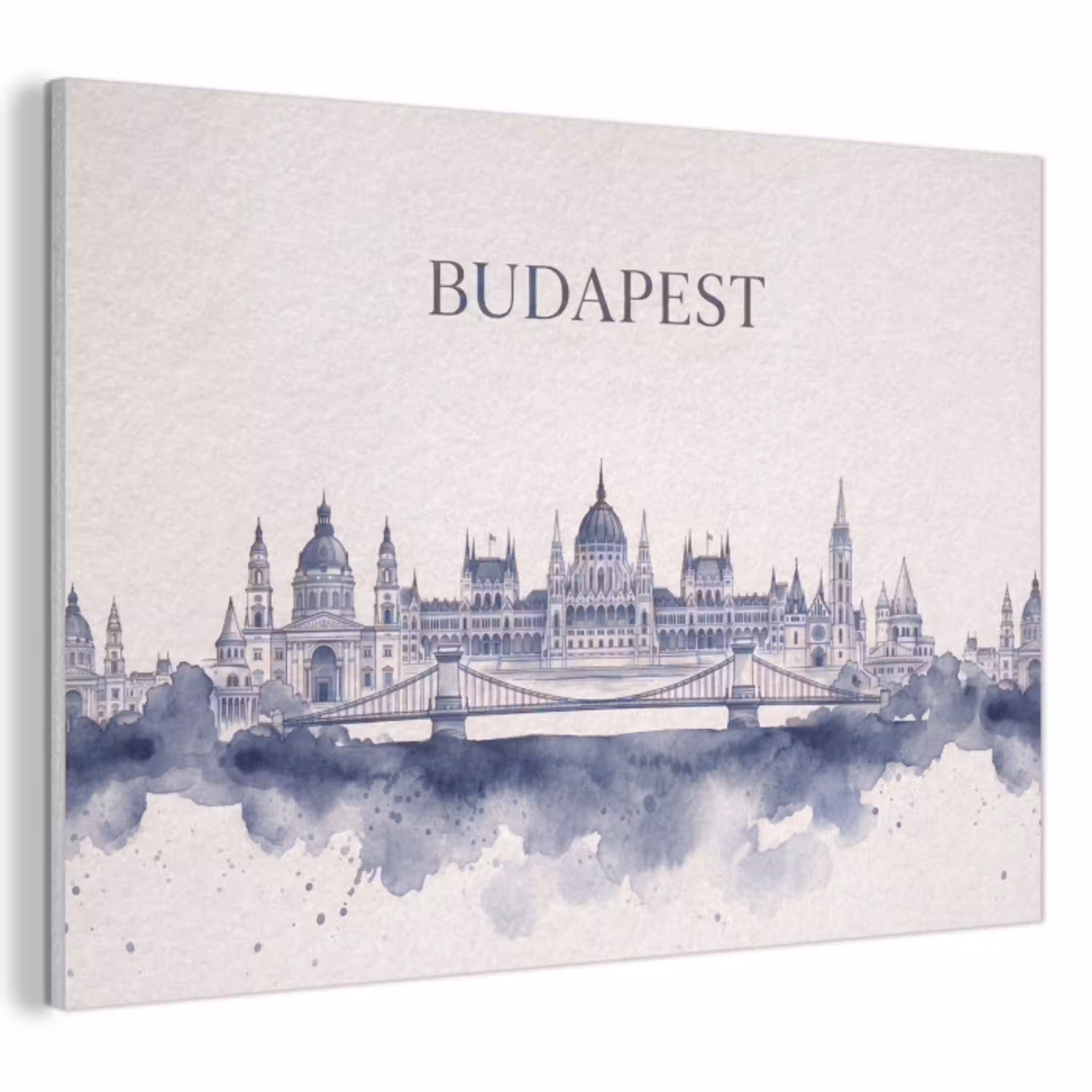 Boedapest - Skyline - Architectuur - Aquarel - Blauw PET vilt klein -3d