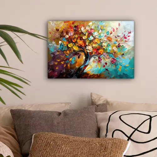 Boom - Abstract - Kleurrijk - Bloemen canvas 2cm klein -sfeer1