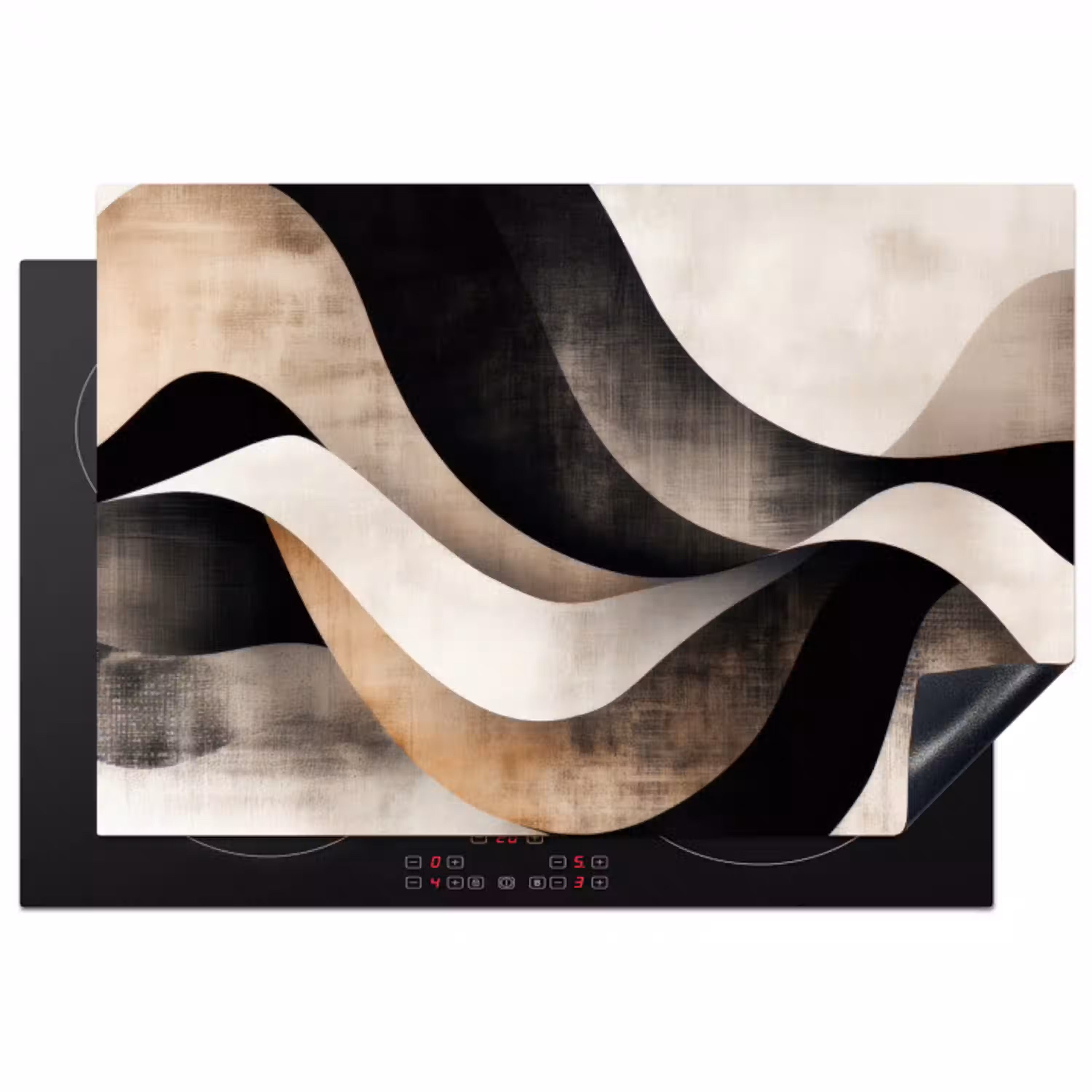 Abstract - Golven - Zwart - Verweerd Inductie beschermer vinyl 3mm klein -3d