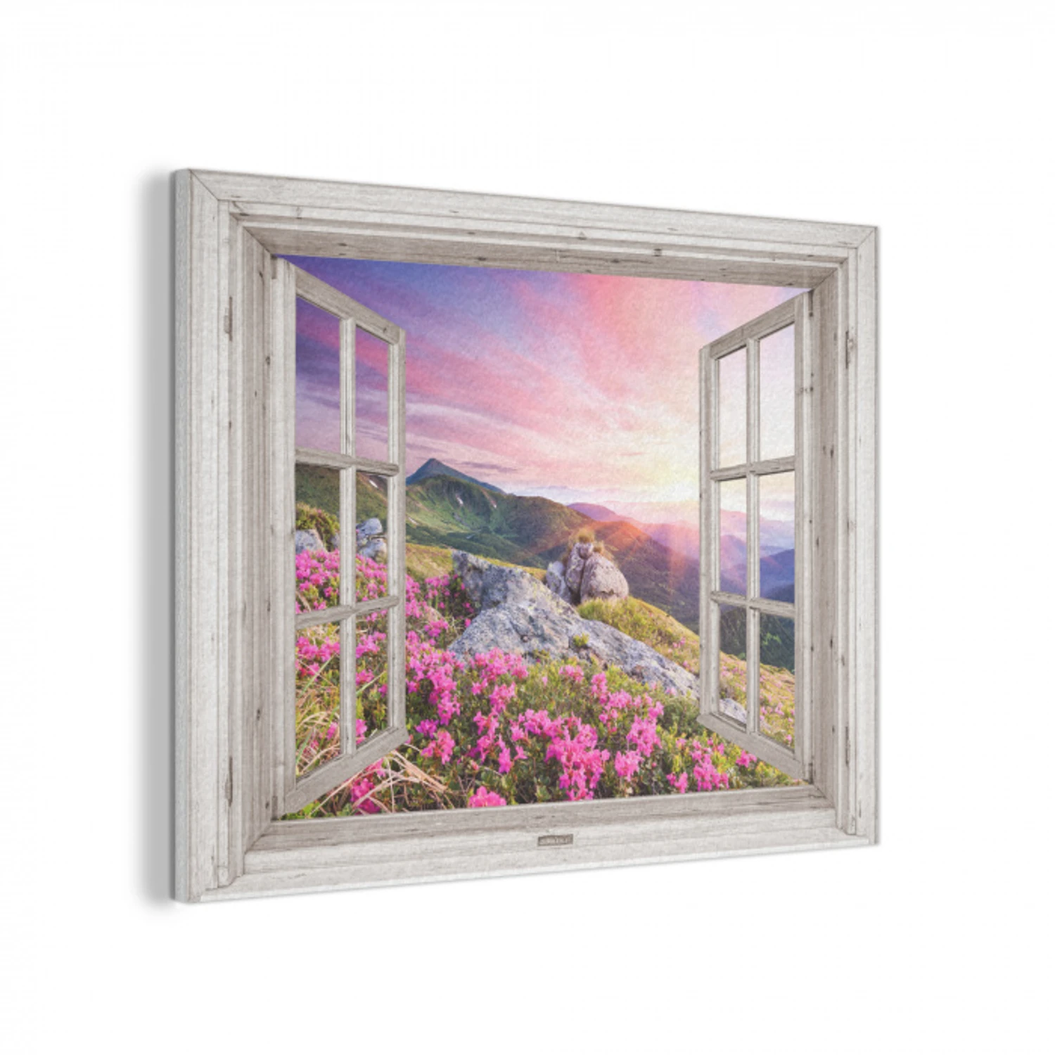 Bergen - Landschap - Doorkijk - Bloemen - Avond - Roze PET vilt klein -3d
