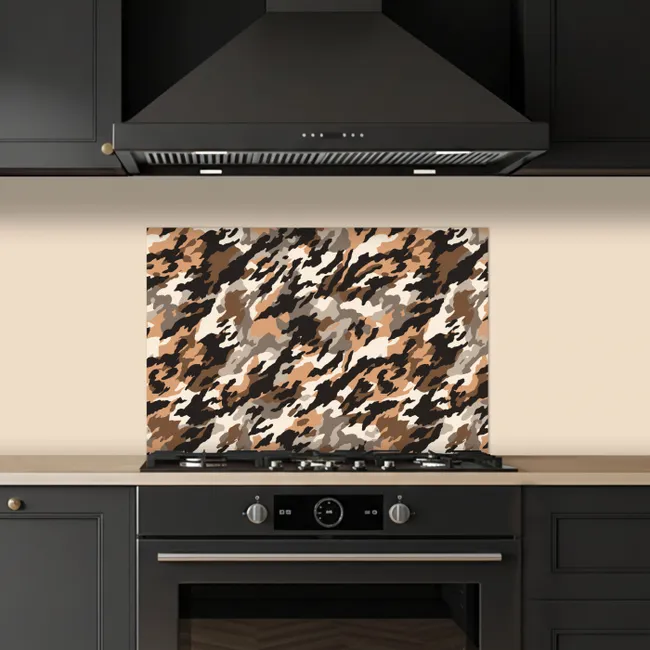 Camouflage - Patroon - Beige - Bruin keuken achterwand spatscherm klein 900 -sfeer1