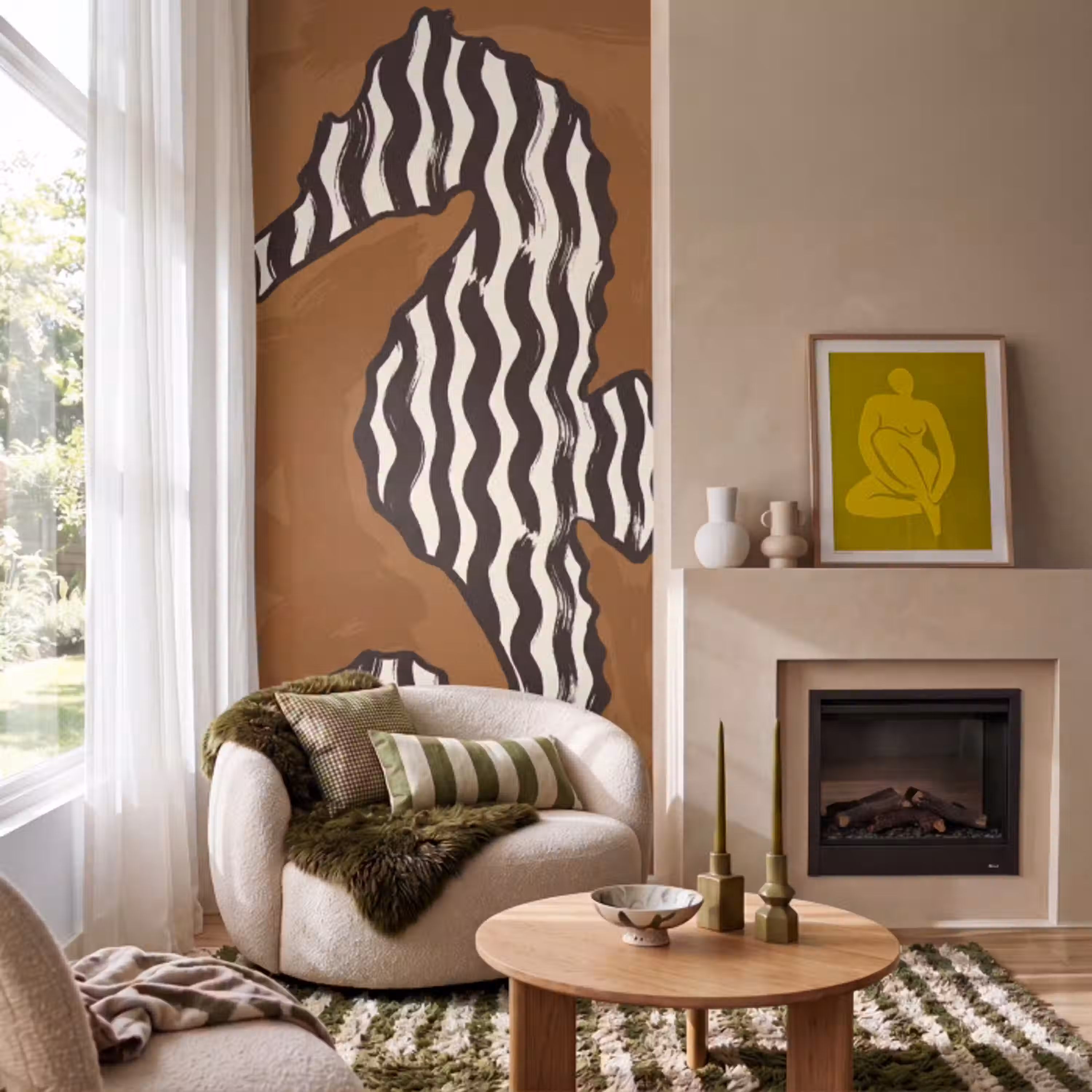 Dieren - Zeepaardje - Abstract - Bruin - Strepen Behang Vlies klein -sfeer2