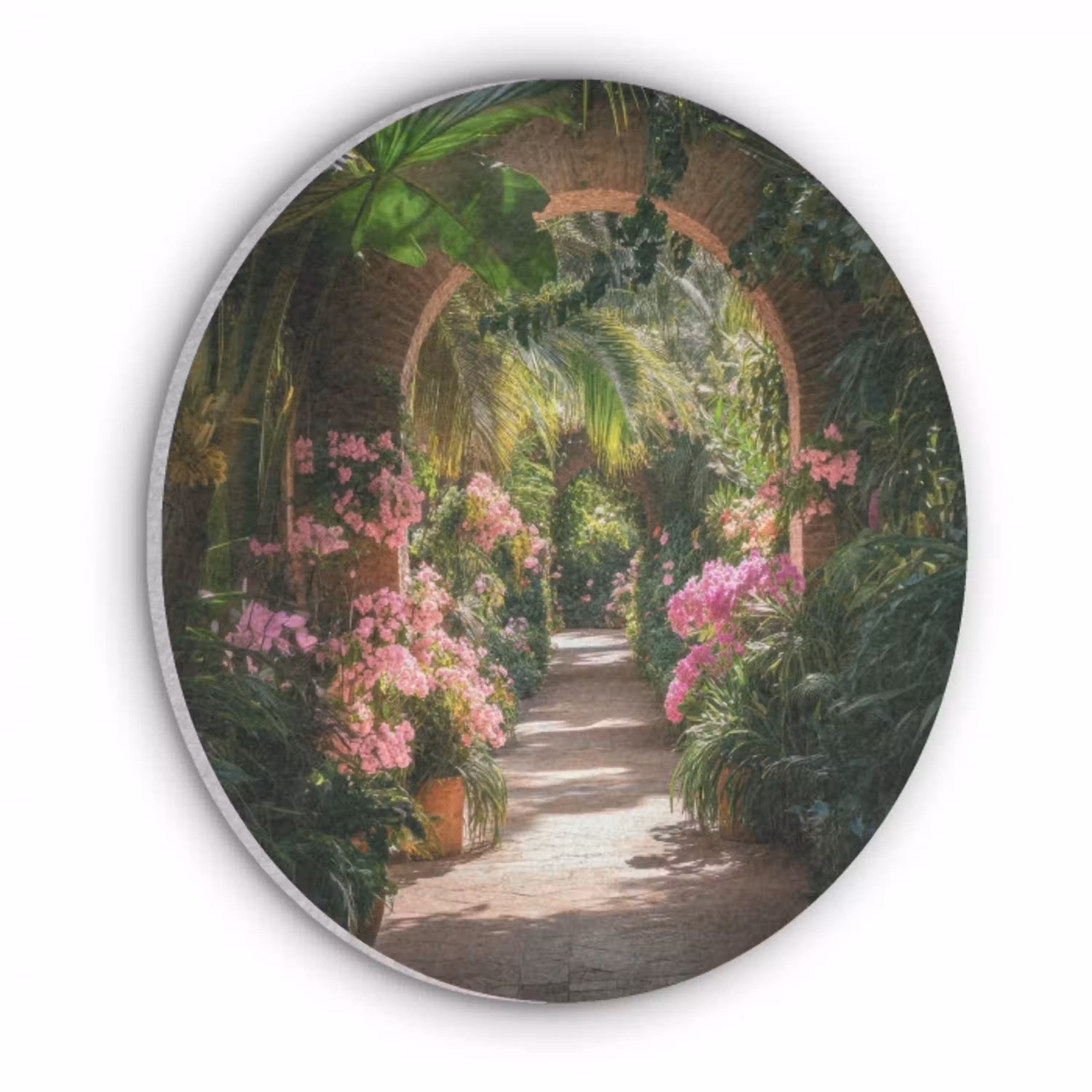 Doorkijk - Tropisch - Bloemen - Natuur Akoestische PET Vilt - Rond klein -3d