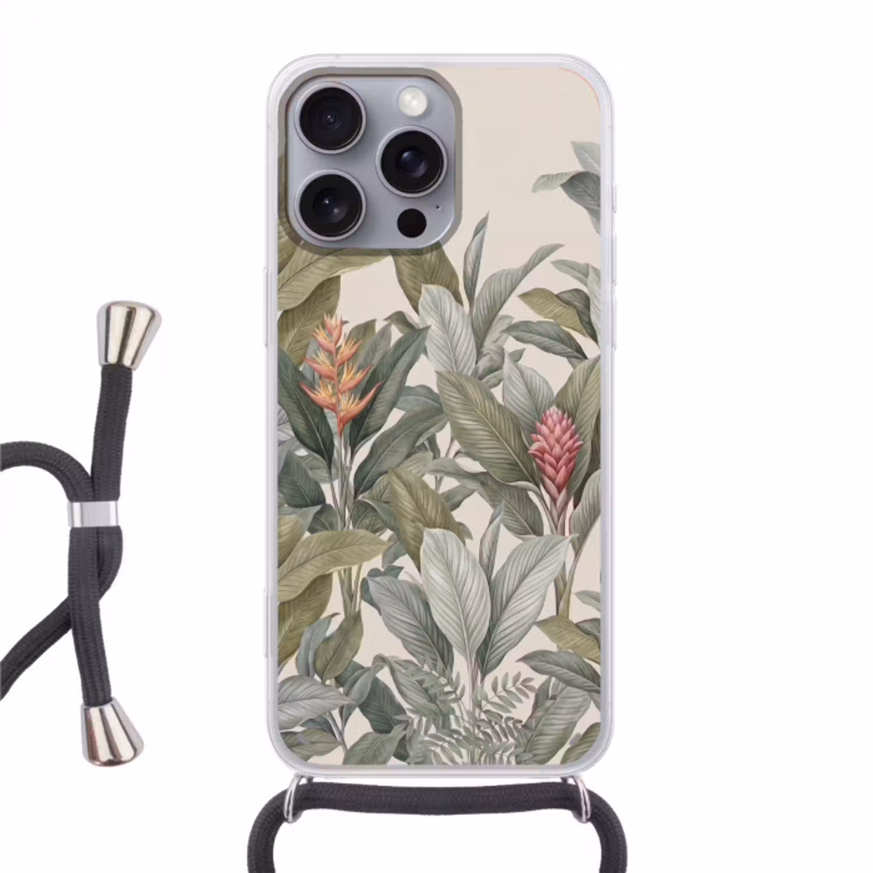 Tropisch - Planten - Modern - Groen Hoesje iPhone 16 Pro Max met koord klein -3d