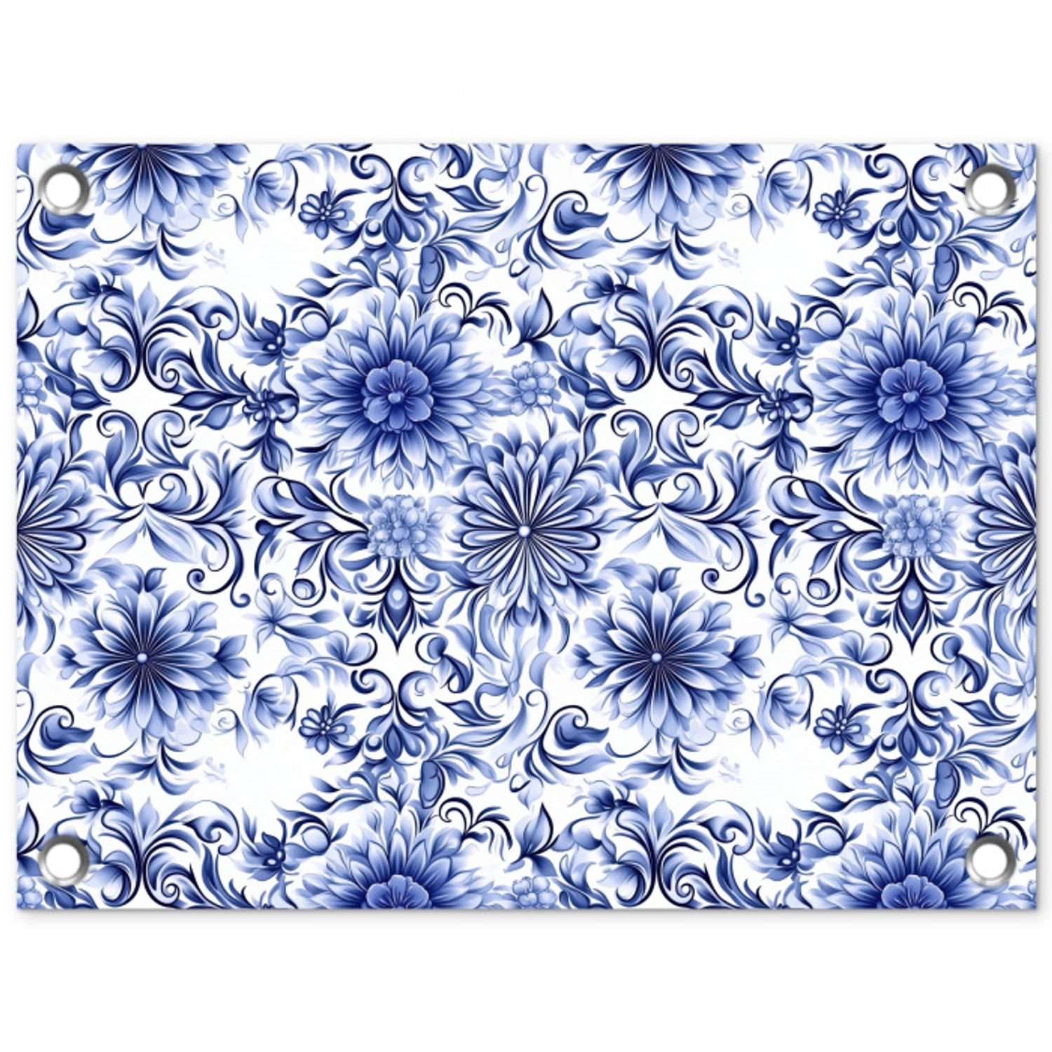 Bloemen - Blauw - Patroon - Wit tuinposter los doek klein 239 -3d