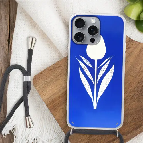 Tulp - Minimalistisch - Bladeren - Wit Hoesje iPhone 16 Pro Max met koord klein -sfeer4