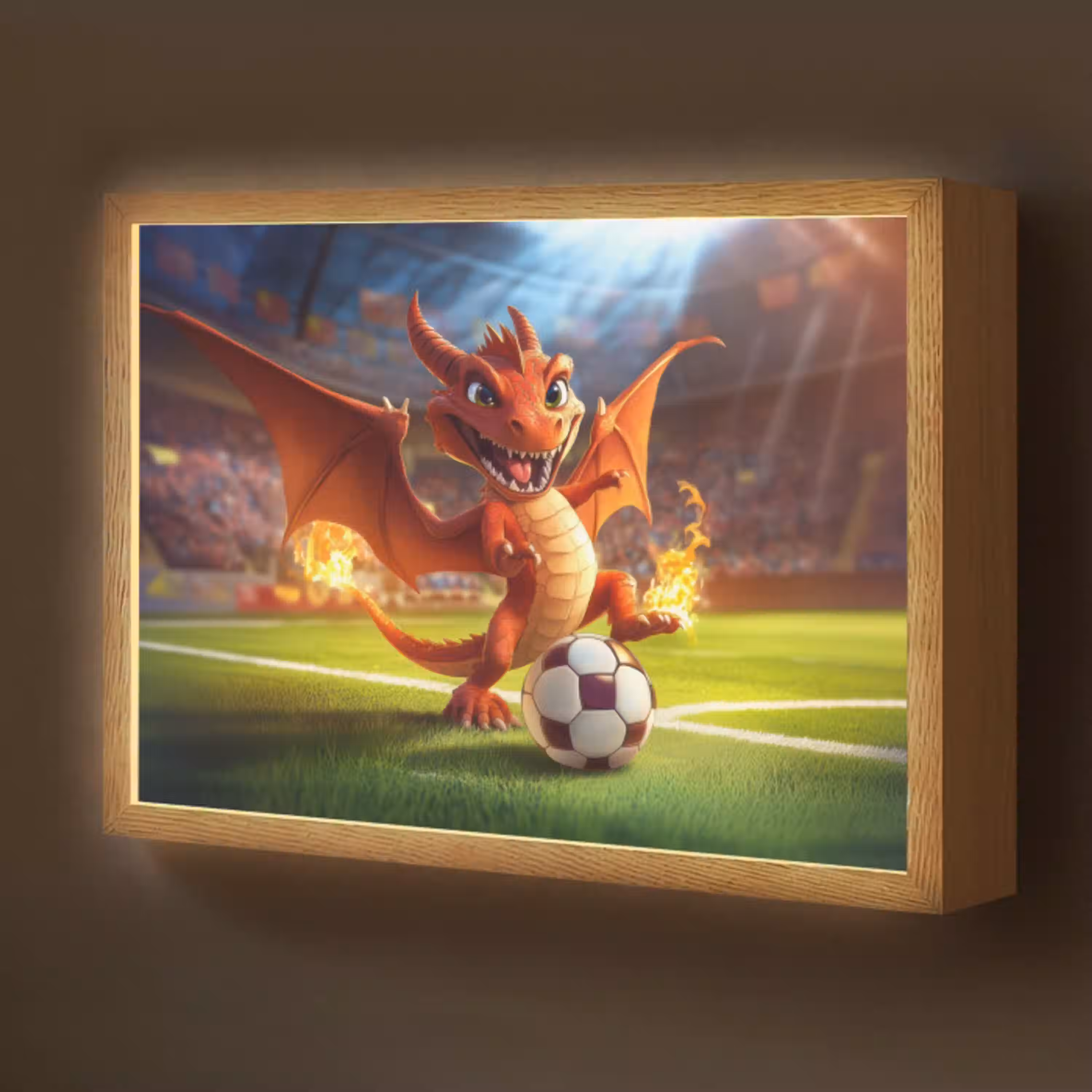 Draak - Voetbal - Vuur - Stadion Light Box met batterij (Wandlamp kind) middel -z3d_website