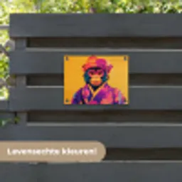 Aap - Kimono - Bloemen - Hoofdtooi tuinposter los doek klein -sfeer3