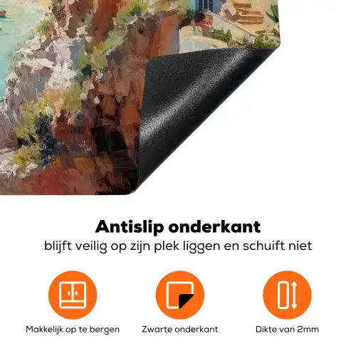 Kustdorp - Schilderij - Rotsen - Boten Inductie beschermer vinyl 3mm klein -zzzzzzz-td-onderkant