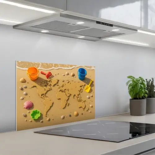 Wereldkaart - Zand - Kleurrijk - Zomer keuken achterwand spatscherm klein -3d_schuin