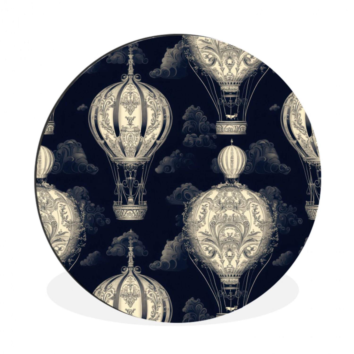 Luchtballonnen - Wolken - Patroon - Donkerblauw Wandcirkel aluminium klein 190 -3d