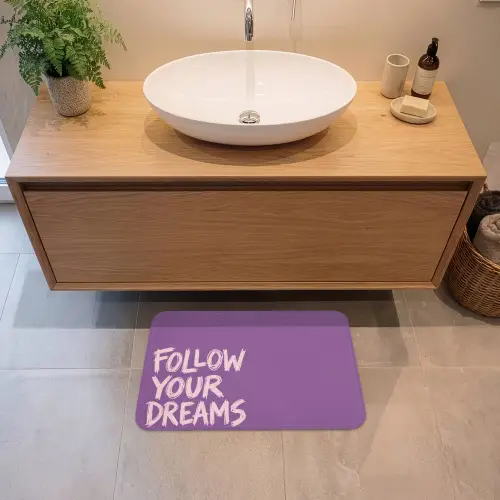 Follow your dreams - Paars - Penseeltextuur Badmat klein -sfeer1