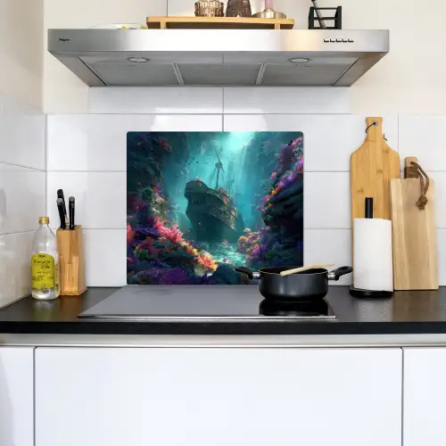 Schip - Hout - Koraalriffen - Zonlicht Inductie beschemer met haakjes middel -sfeer2