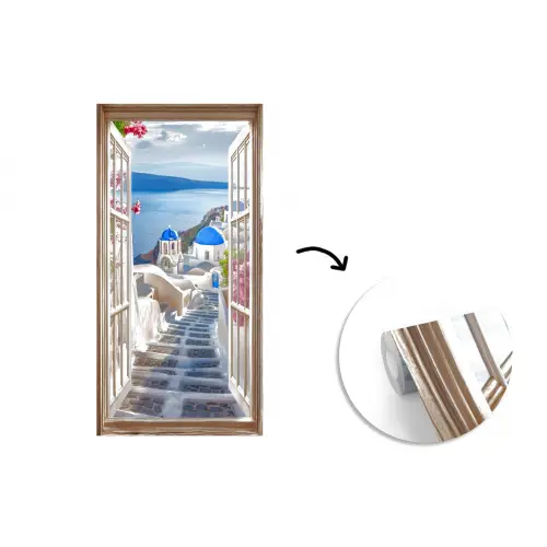 Doorkijk - Santorini - Landschap - Blauw - Grieks fotobehang vinyl groot -3d