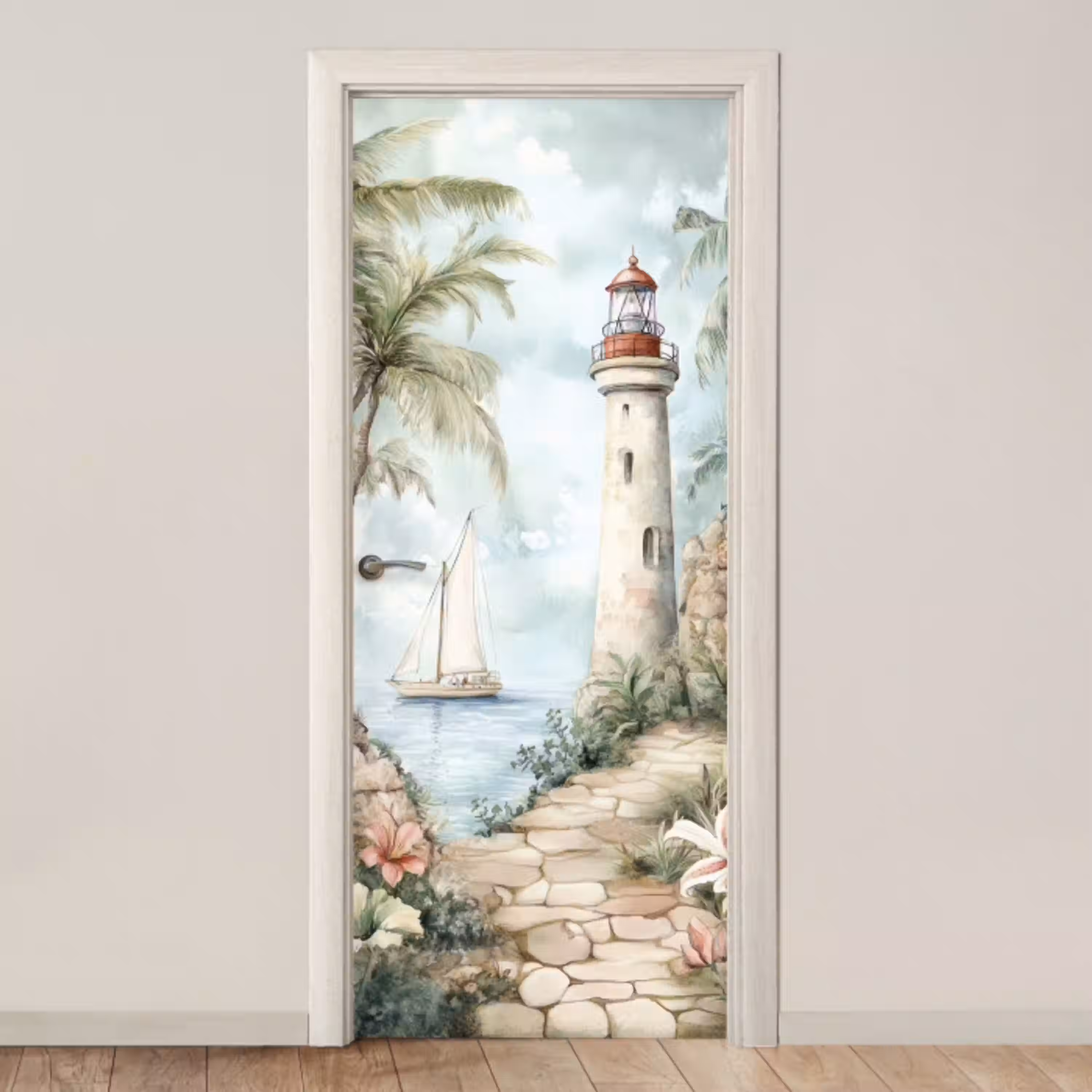 Vuurtoren - Natuur - Landschap - Boot deurposter klein -3d_beige