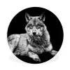 Wilde dieren - Wolf - Zwart - Wit Wandcirkel kunststof plaat 5mm dik klein -3d
