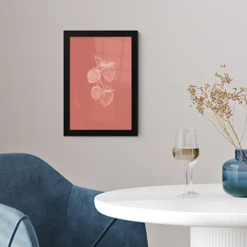 Minimalistisch - Illustratie - Aardbei - Tak fotolijst zwart zonder passe partout klein -sfeer4