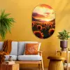 Zonnebloemen - Zonsondergang - Landschap Wandcirkel Ovaal Glas middel -sfeer4
