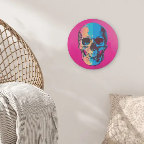 Neon - Blauw - Pop-art - Schedel Akoestische PET Vilt - Rond klein -sfeer4