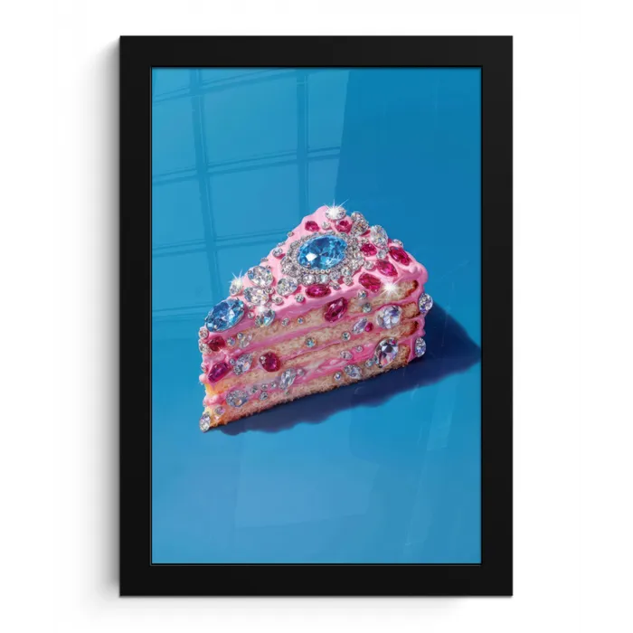 Taart - Edelstenen - Glitters - Roze fotolijst zwart zonder passe partout klein -3d