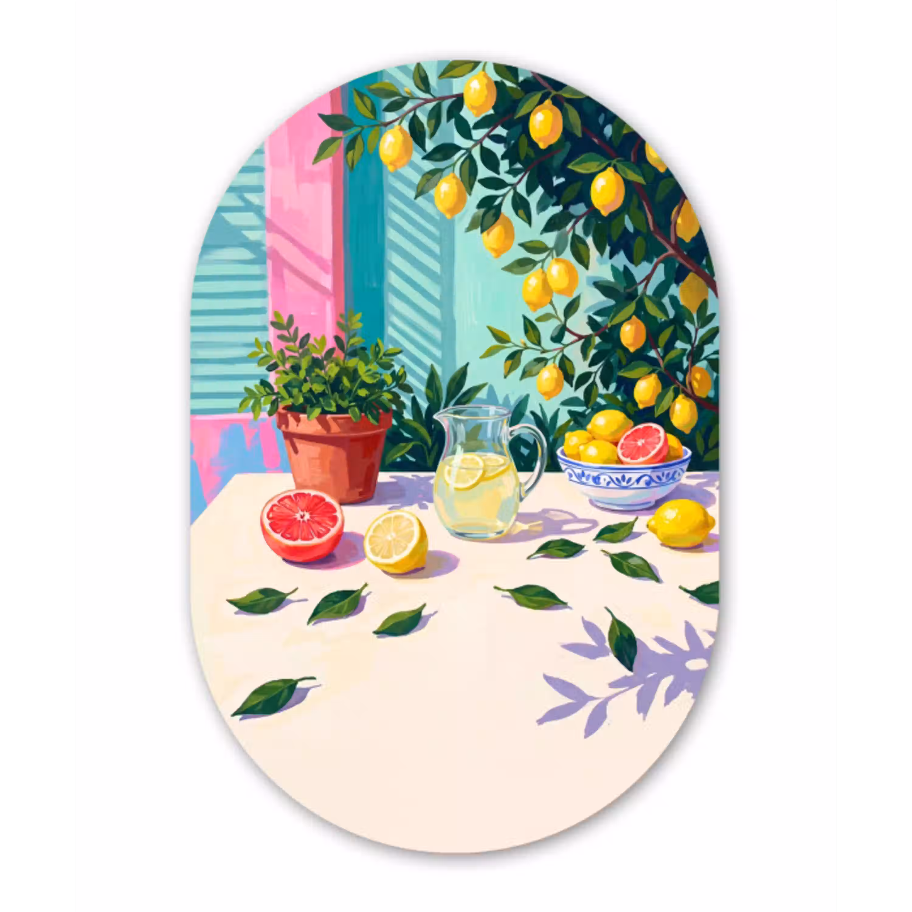 Citroen limonade zomer Wandcirkel Ovaal Aluminium middel -3d