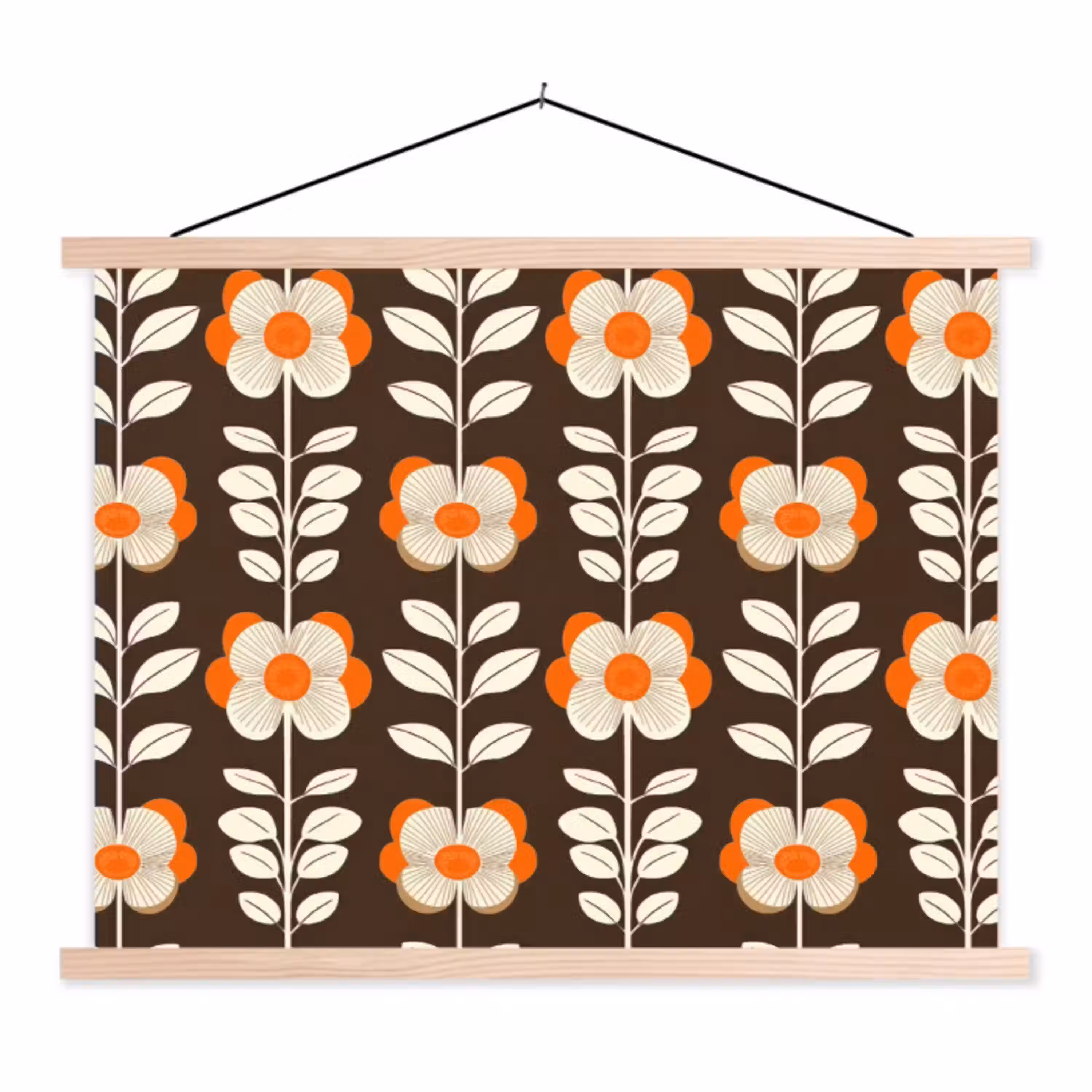 Bloemen - Retro - Bruin textielposter latten blank klein 122 -3d