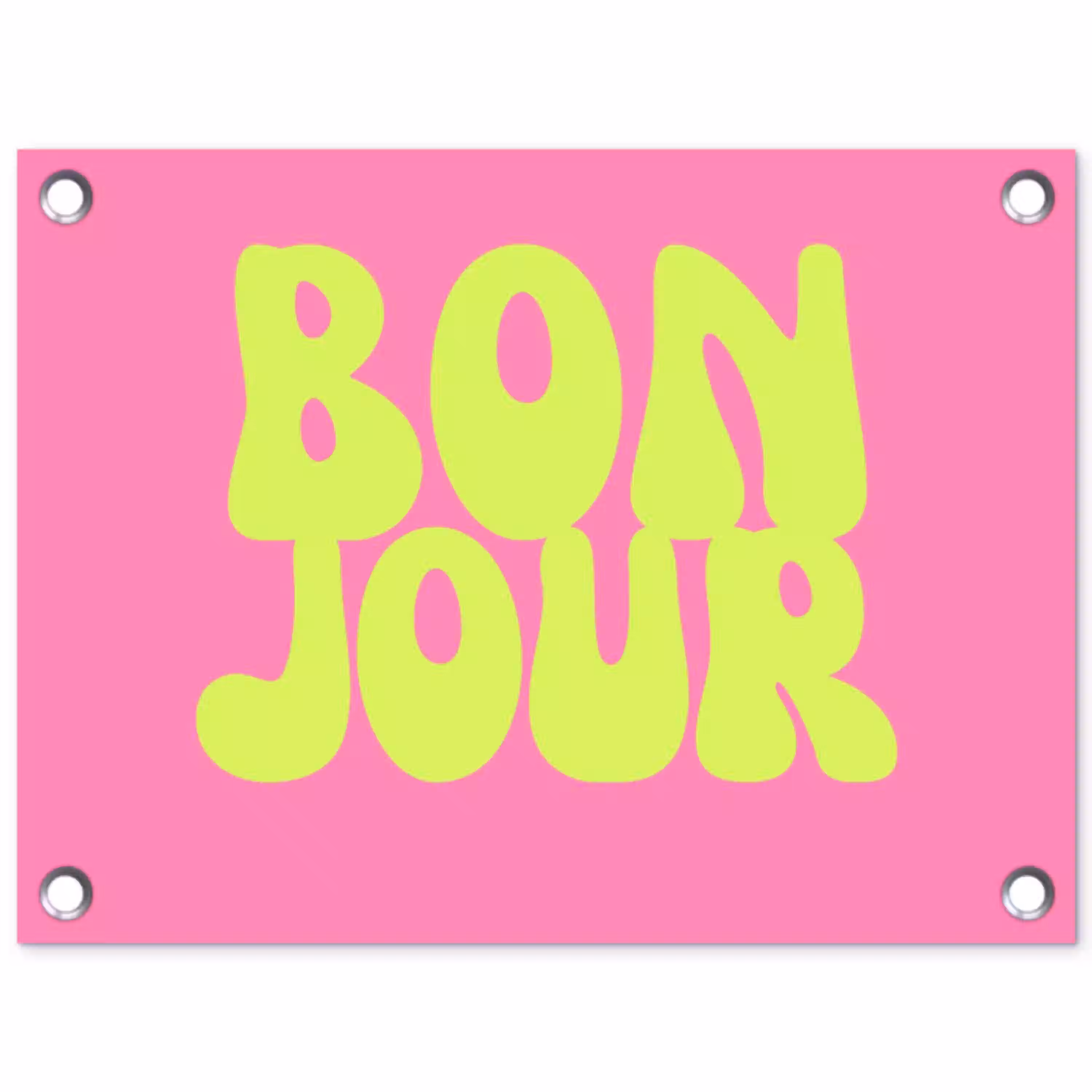 Bonjour - Roze - Fel groen tuinposter los doek klein -3d