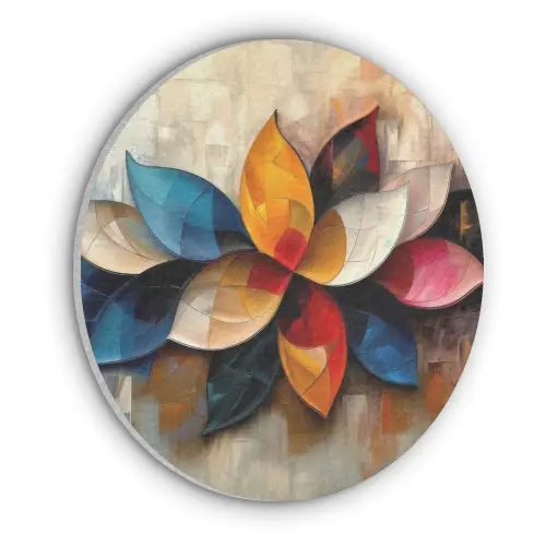 Bloem - Abstract - Kleurrijk - Bladeren Akoestische PET Vilt - Rond klein -3d