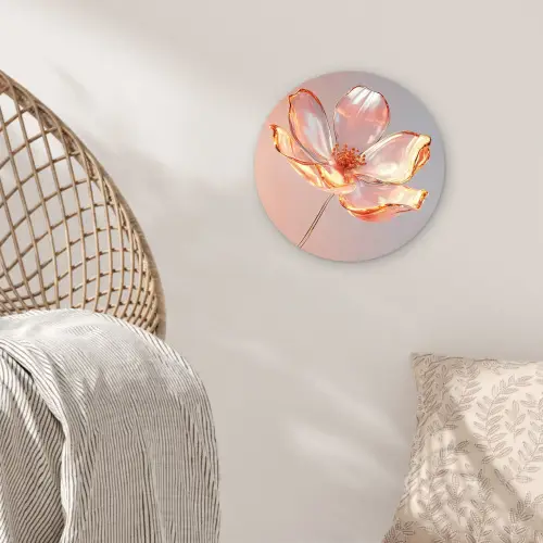 Glazen - Bloem - Roze Wandcirkel plexiglas klein -sfeer5