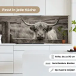 Schotse hooglander - Zwart - Wit - Hout keuken achterwand 2 middel -sfeer4_DE