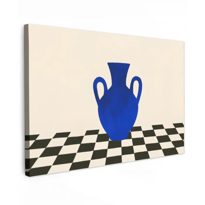 Vaas - Blauw - Geblokt - Modern Tuinposter op houten frame 2 cm dik klein -3d